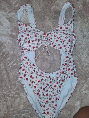 Xhilaration White One-Piece Swimsuit with Red Floral Print